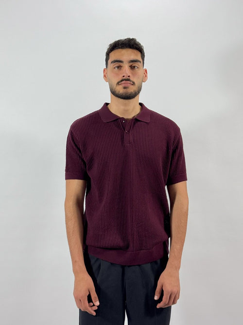 Openwork knitted cotton polo shirt