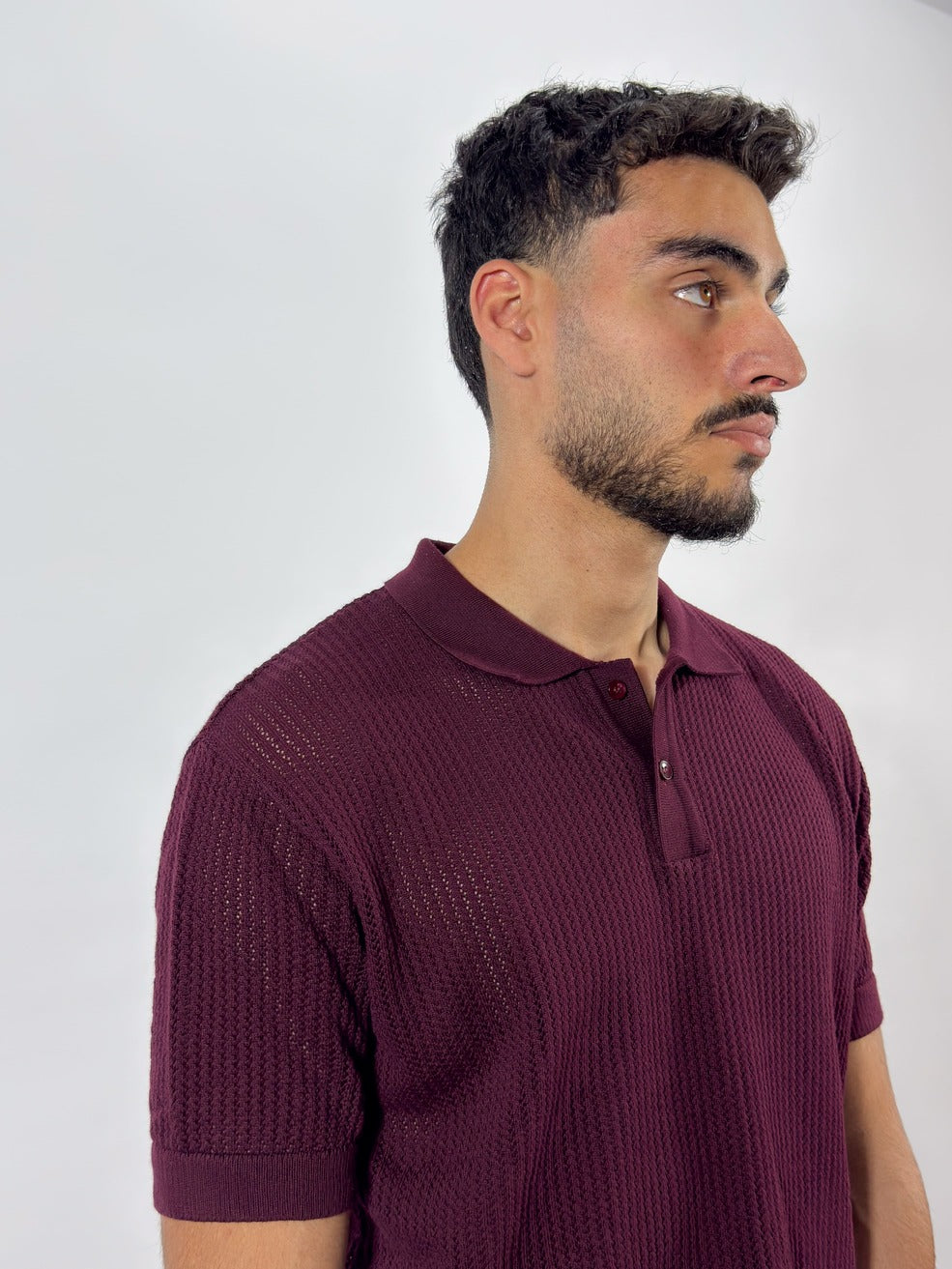 Openwork knitted cotton polo shirt