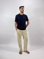 Openwork knitted cotton polo shirt