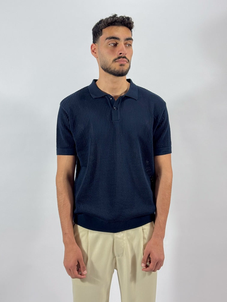 Openwork knitted cotton polo shirt