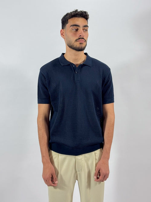 Openwork knitted cotton polo shirt
