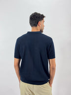 Openwork knitted cotton polo shirt