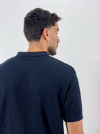 Openwork knitted cotton polo shirt