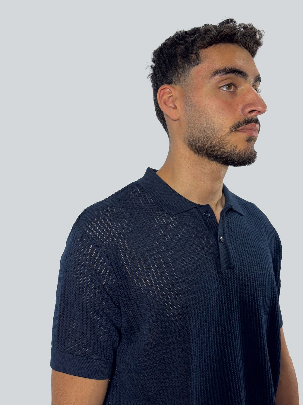 Openwork knitted cotton polo shirt