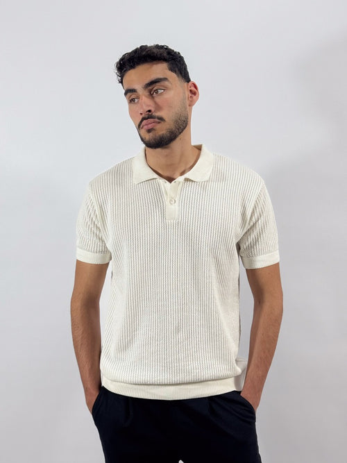 Openwork knitted cotton polo shirt