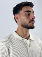 Openwork knitted cotton polo shirt