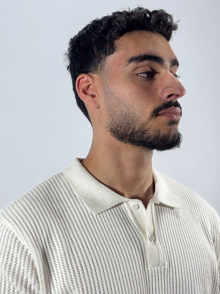 Openwork knitted cotton polo shirt